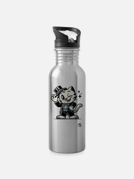 Bonjour Hallo, Klassische Retro Cartoon-Katze - Trinkflasche mit integriertem Trinkhalm - Lightsilver