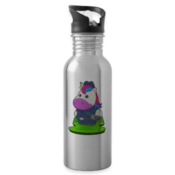 Police du Policier Licorne Microphone - Gourde avec paille intégrée - argent clair - Droite