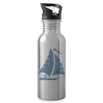 Minimalist Sailboat Sailing Sailing Yacht Sea - Water bottle with straw - silver - Right