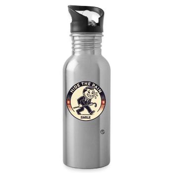 Retro Cartoon: Versteck den Schmerz und Lächle - Trinkflasche mit integriertem Trinkhalm - Lightsilver - Rechts