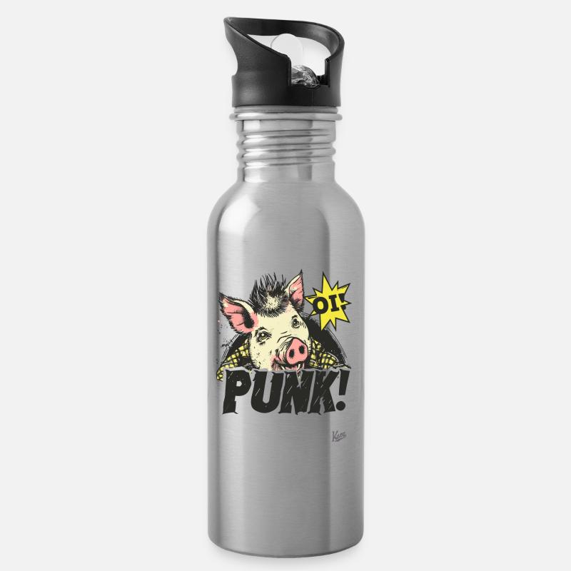 Oi! Punk-Schwein - Trinkflasche mit integriertem Trinkhalm - Lightsilver