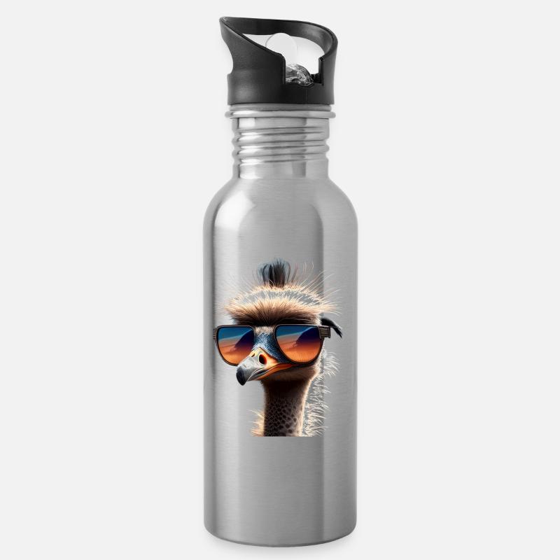 Strauss Vogel Strauß Großer Emu Laufvogel Sträuße - Trinkflasche mit integriertem Trinkhalm - Lightsilver