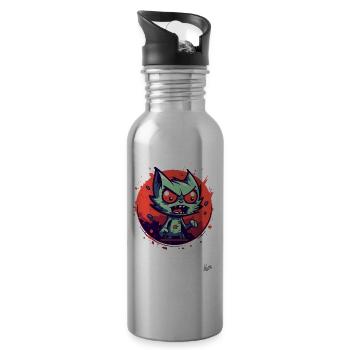 Verrückte Lustige Aggro-Katze - Trinkflasche mit integriertem Trinkhalm - Lightsilver - Rechts