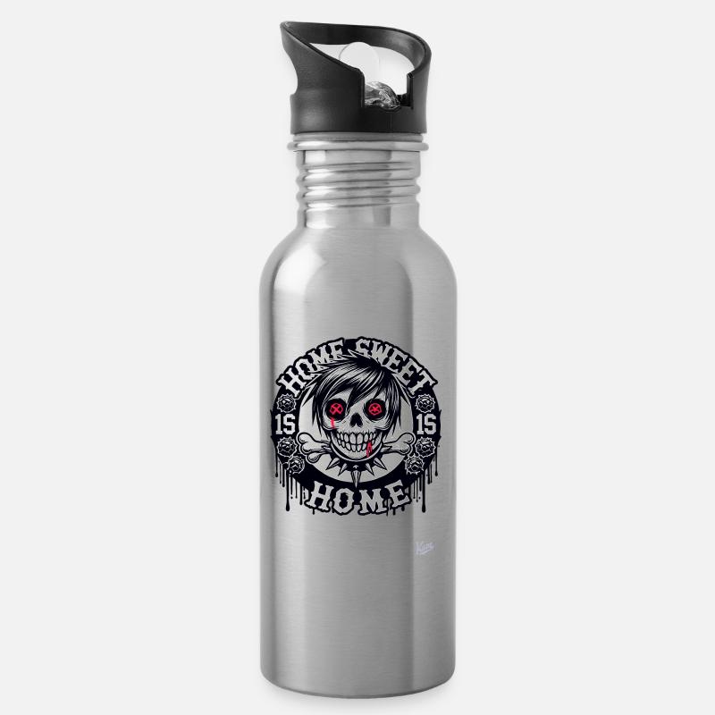 Sweet Home Emo Punk Skull - Trinkflasche mit integriertem Trinkhalm - Lightsilver