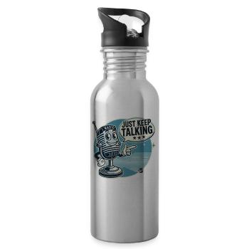 Microphone de dessin animé vintage, continuez à parler - Gourde avec paille intégrée - argent clair - Droite