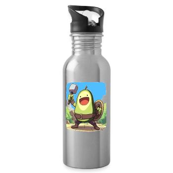 Lustige Krieger-Avocado - Trinkflasche mit integriertem Trinkhalm - Lightsilver - Rechts