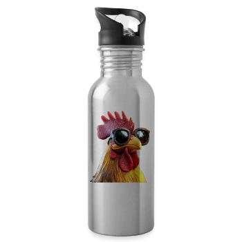 Coq Poulet Papa Poulailler Papa Poulet fermier Poulets - Gourde avec paille intégrée - argent clair - Droite