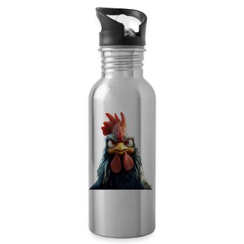 Coq Poulet Papa Poulailler Papa Poulet fermier Poulets - Gourde avec paille intégrée - argent clair - Droite