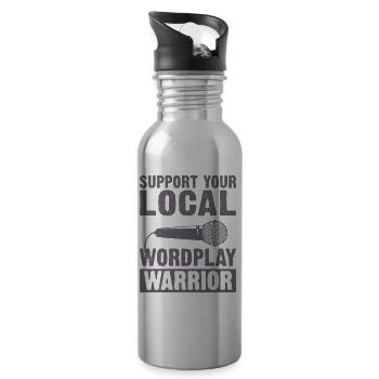 Poetry Slam Pun Warrior Slam Poetry - Water bottle with straw - silver - Right