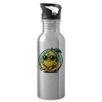 Cool Sunny Happy Lemon - Water bottle with straw - silver - Right