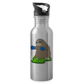 Faultier Boxer Boxhandschuhe Boxen - Trinkflasche mit integriertem Trinkhalm - Lightsilver - Rechts