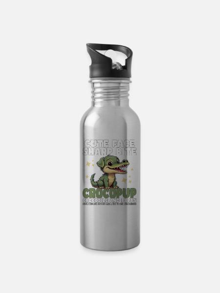 CUTE FACE SHARP BITE - CROCODILE AND PUPPY - Water bottle with straw - silver