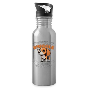 KLEINE RINDE, GROSSES HORN - NASHORN UND BEAGLE - RHIGGLE - Trinkflasche mit integriertem Trinkhalm - Lightsilver - Rechts