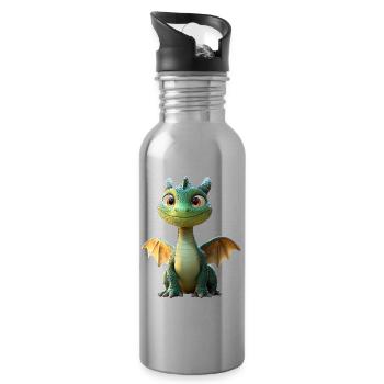 Drache Kleiner Grüner Baby Drache Süße Drachen - Trinkflasche mit integriertem Trinkhalm - Lightsilver - Rechts
