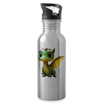 Drache Kleiner Grüner Baby Drache Süße Drachen - Trinkflasche mit integriertem Trinkhalm - Lightsilver - Rechts