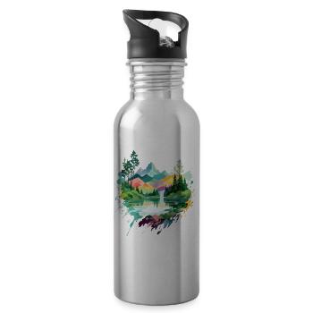 Serene Landscape Calm Tranquil Nature Outdoors - Water bottle with straw - silver - Right