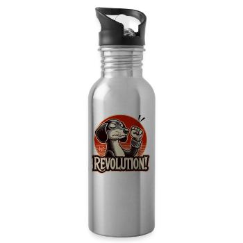 Witty Revolution and Fist Up Dachshund - Water bottle with straw - silver - Right