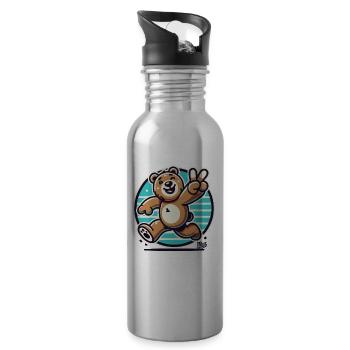 Running bear with wink and peace sign - Water bottle with straw - silver - Right