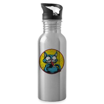 Cool Blue Antihero Cat - Water bottle with straw - silver - Right