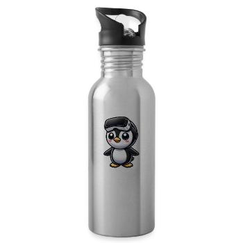 Cute Penguin VR Gamer Comic Gaming - Water bottle with straw - silver - Right