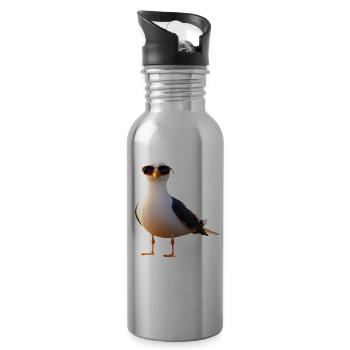 Mouette, Plage, Mer, Mer du Nord, Mer Baltique, Goéland argenté, Mouettes - Gourde avec paille intégrée - argent clair - Droite