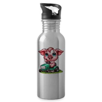Pig and Tractor Landscaping - Water bottle with straw - silver - Right