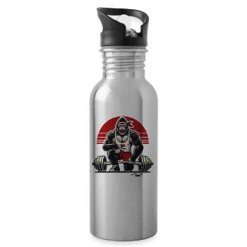 Fitness-Gorilla im beim Gewichtheben - Trinkflasche mit integriertem Trinkhalm - Lightsilver - Rechts