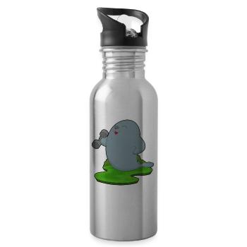 Seehund Bodybuilder Hantel Bodybuilding - Trinkflasche mit integriertem Trinkhalm - Lightsilver - Rechts