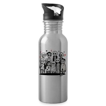 Loving zombie family with love - Water bottle with straw - silver - Right