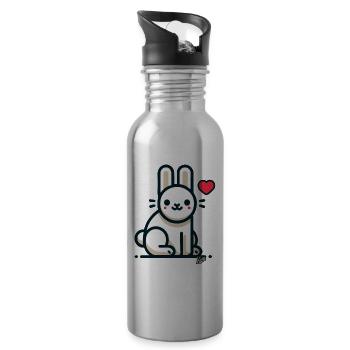 Amour Coeur Lapin - Gourde avec paille intégrée - argent clair - Droite