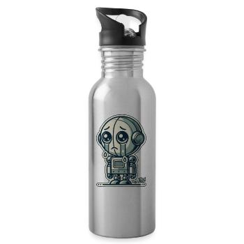 Alles wird gut, kleiner trauriger Roboter - Trinkflasche mit integriertem Trinkhalm - Lightsilver - Rechts