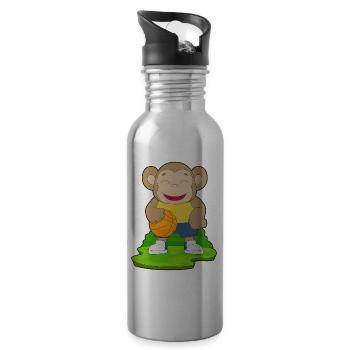 Affe Basketballspieler Basketball - Trinkflasche mit integriertem Trinkhalm - Lightsilver - Rechts