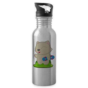 Chat Skater Skateboard - Gourde avec paille intégrée - argent clair - Droite