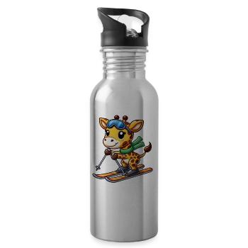 Giraffe Skifahrer Wintersport Winterurlaub - Trinkflasche mit integriertem Trinkhalm - Lightsilver - Rechts