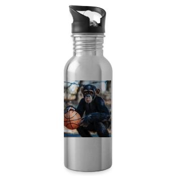 Schimpanse Basketball - Trinkflasche mit integriertem Trinkhalm - Lightsilver - Rechts