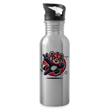 Fröhlicher roter Panda mit Peace-Zeichen - Trinkflasche mit integriertem Trinkhalm - Lightsilver - Rechts