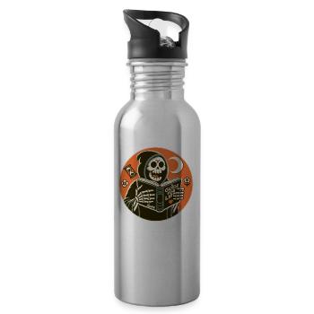 Sensenmann liest Ratgeber Buch für das Leben - Trinkflasche mit integriertem Trinkhalm - Lightsilver - Rechts