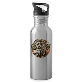 Woman with skull skull - Water bottle with straw - silver - Right