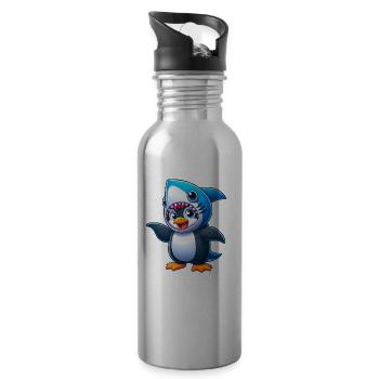 Lustiger Pinguin Hai Karneval Cartoon - Trinkflasche mit integriertem Trinkhalm - Lightsilver - Rechts