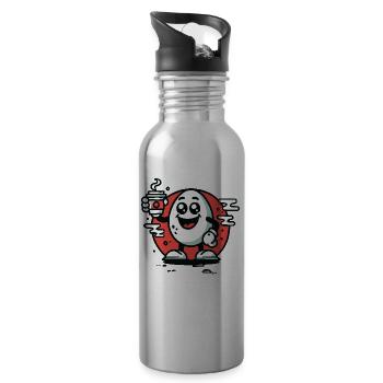 Fröhliches Cartoon Frühstücks-Ei mit Kaffee - Trinkflasche mit integriertem Trinkhalm - Lightsilver - Rechts