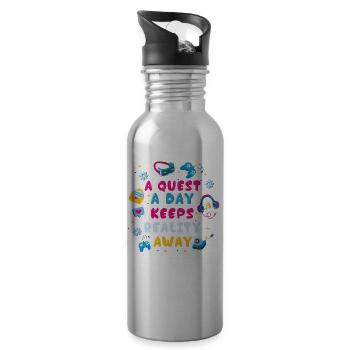 Play Gamer A Quest A Day - Water bottle with straw - silver - Right