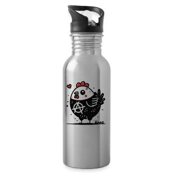 Lustiges Anarchie-Huhn - Trinkflasche mit integriertem Trinkhalm - Lightsilver - Rechts