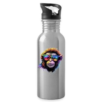 Gibbon Affe Weißhandgibbon Monkey Süße Lar Gibbons - Trinkflasche mit integriertem Trinkhalm - Lightsilver - Rechts