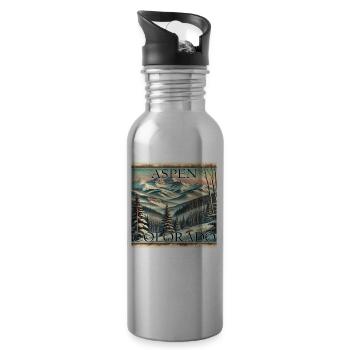 Aspen Skigebiet Ski Snowboard Winter Vintage - Trinkflasche mit integriertem Trinkhalm - Lightsilver - Rechts