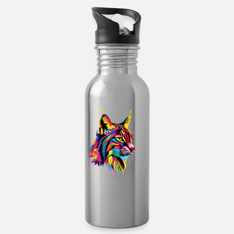 Luchs Lynx Wildkatze Raubkatzen Katzen Süße Luchse - Trinkflasche mit integriertem Trinkhalm - Lightsilver