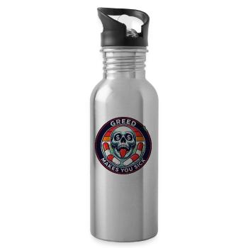 Gier macht krank, ein Totenkopf - Trinkflasche mit integriertem Trinkhalm - Lightsilver - Rechts