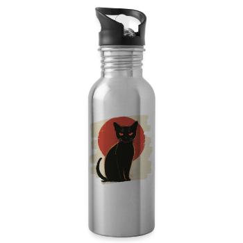 Black cat - Water bottle with straw - silver - Right