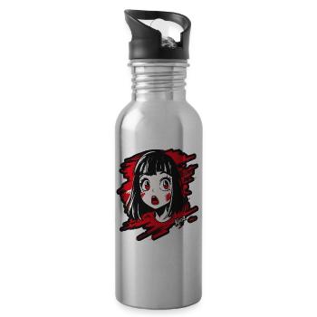 Cartoon Girl - Water bottle with straw - silver - Right