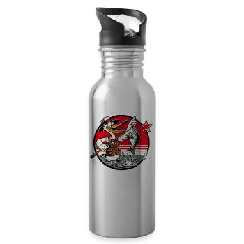 Pelikan Vogel Angler mit Angel und Fisch - Trinkflasche mit integriertem Trinkhalm - Lightsilver - Rechts