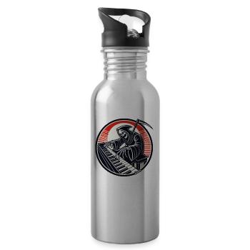 Funny skeleton at the piano - Water bottle with straw - silver - Right
